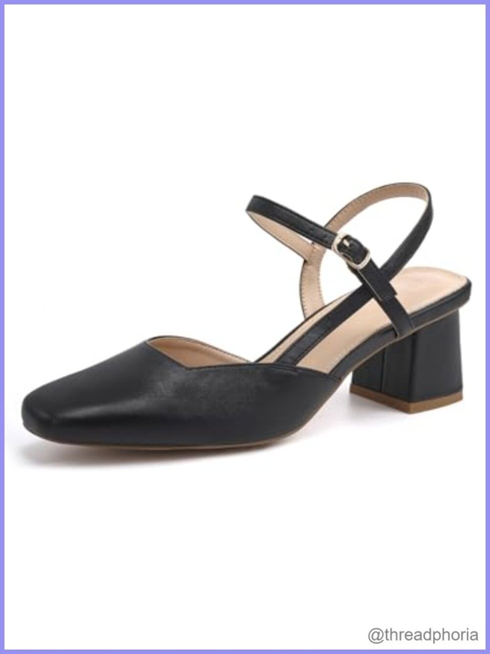 Faux Leather Slingback Chunky Low Heels Square Toe Dress Pumps